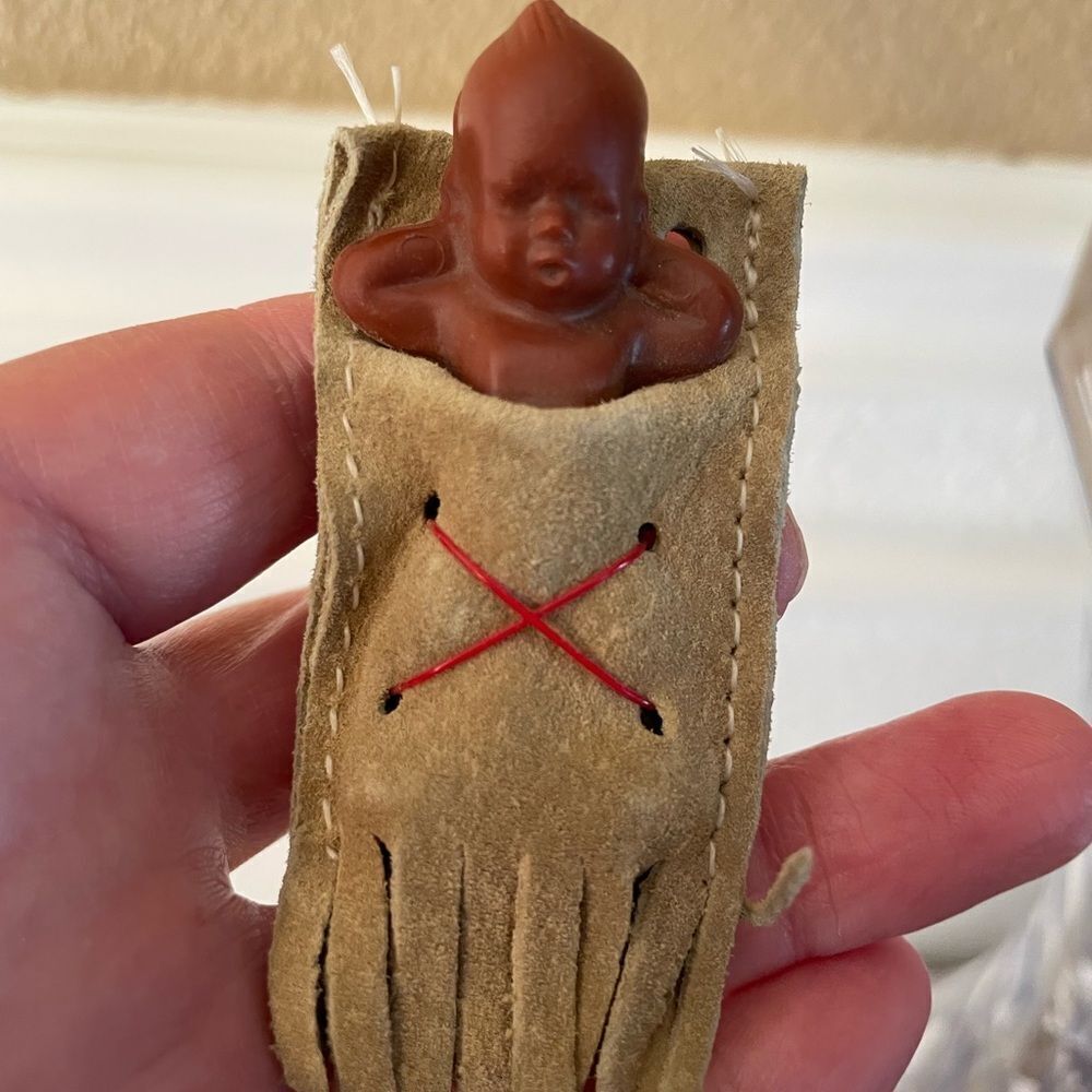 Vintage Native American Miniature Baby in a Leather Wrap